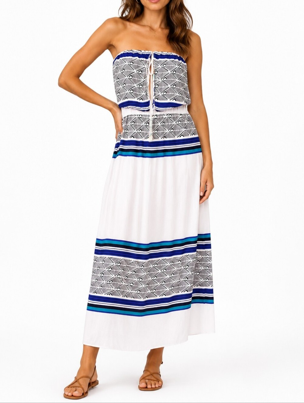 Nell Couture Strapless Maxi Dress 100% Silk Blur Print Size 10 Boho Cruise Beach